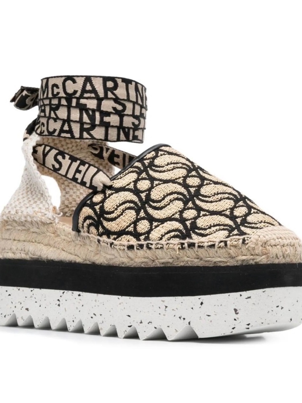 Stella McCartney Black & Beige Logo Gaia Flatform Espadrilles